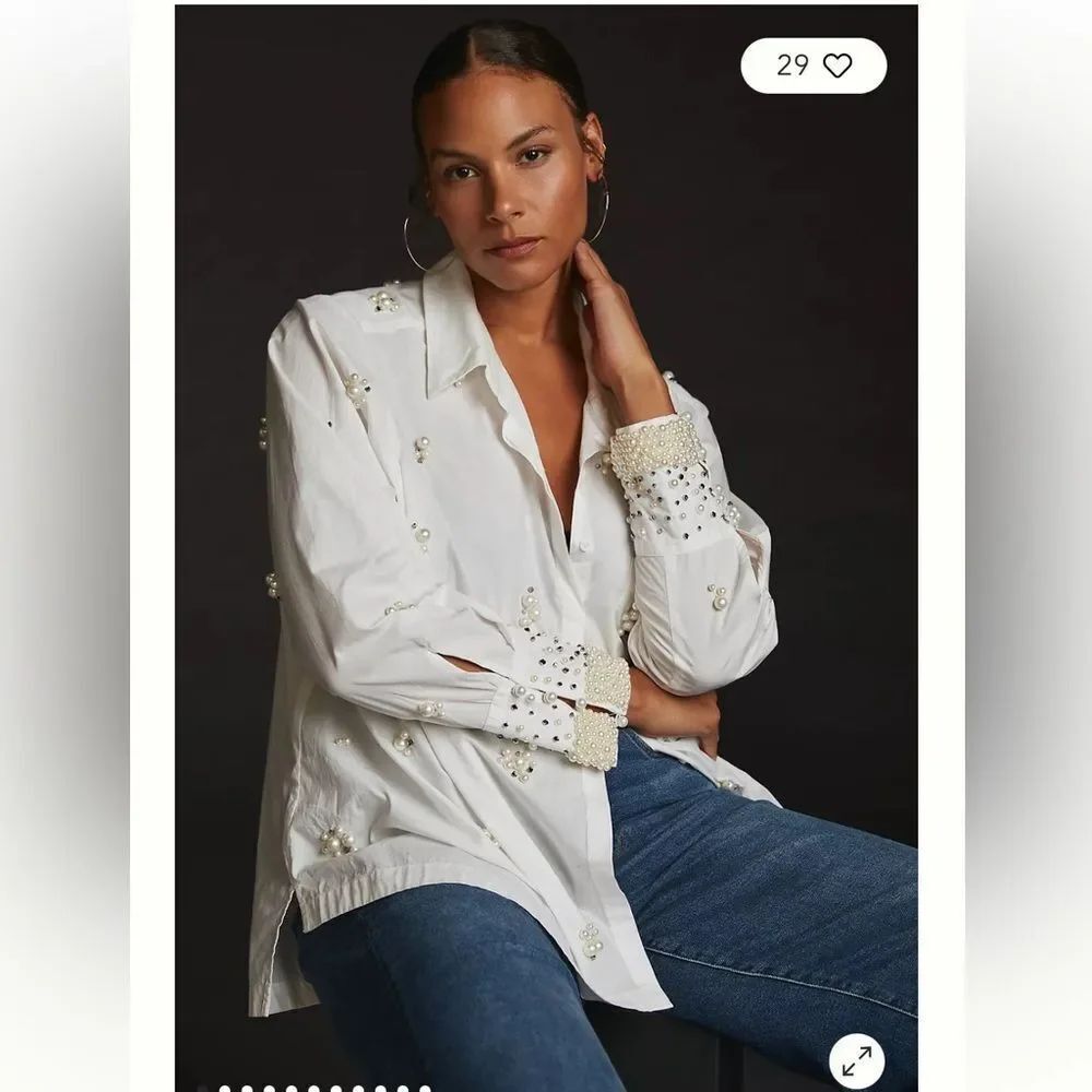 Anthropologie Maeve Pearl-Embellished Shirt